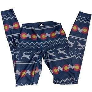 Colorado Threads Winter Christmas Leggings Blue Snow Print Women’s S Denver CO